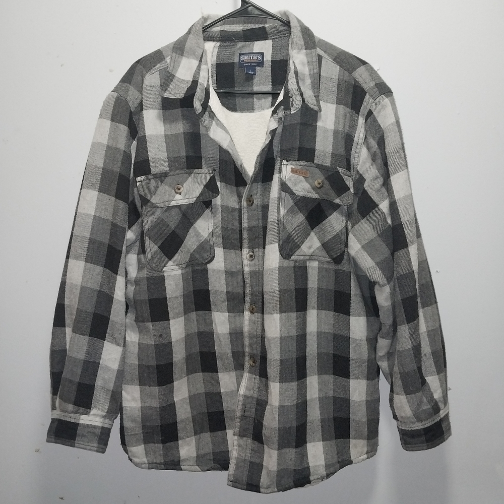 Smith's Workwear Men's Charcoal and White Checkered Shirt/ Jacket Large